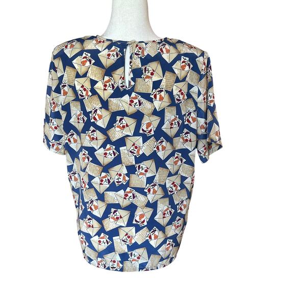 Kathy Lee Vintage Letters & Fruit Blouse Women's Size 12 Shoulder Pads 80s 90s - Picture 2 of 8